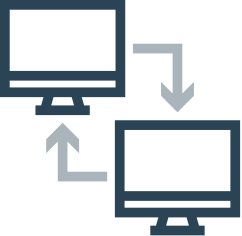Decorative icon - two computers with arrows pointing to each other.